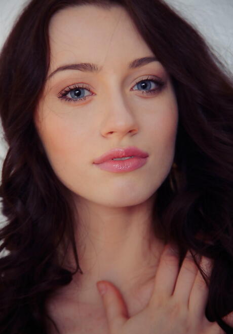 Gracile hungarian dark hair young Zsanett Tormay in sexy stockings shows tiny tits and spreads her legs 